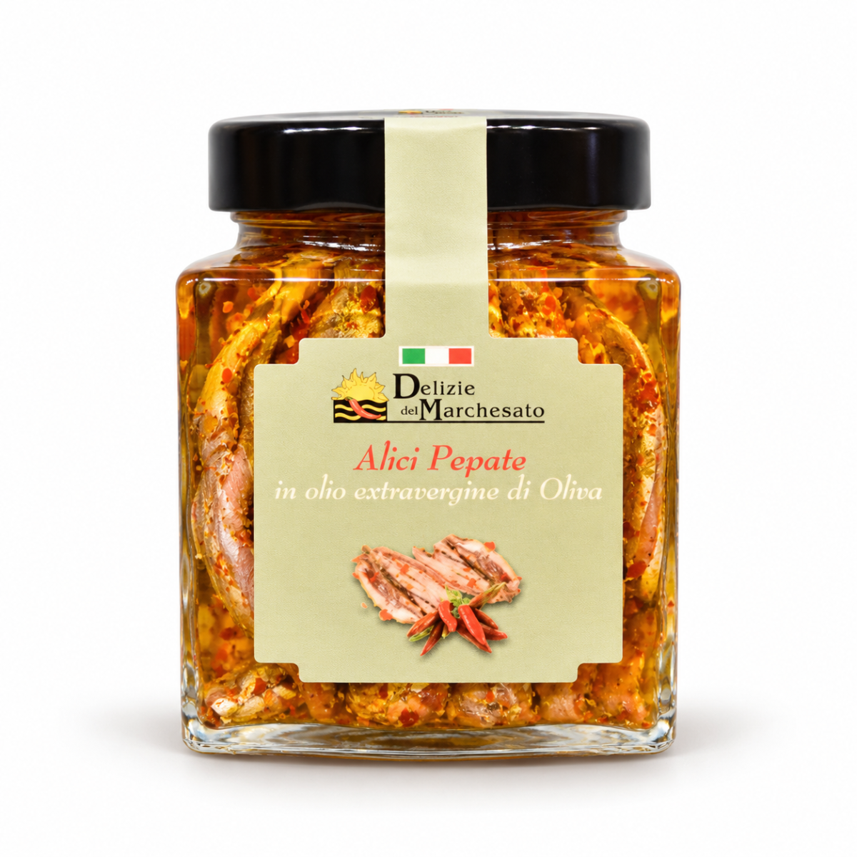 Vasetto di Alici al Peperoncino in olio extravergine di oliva da 280 g Delizie del Marchesato