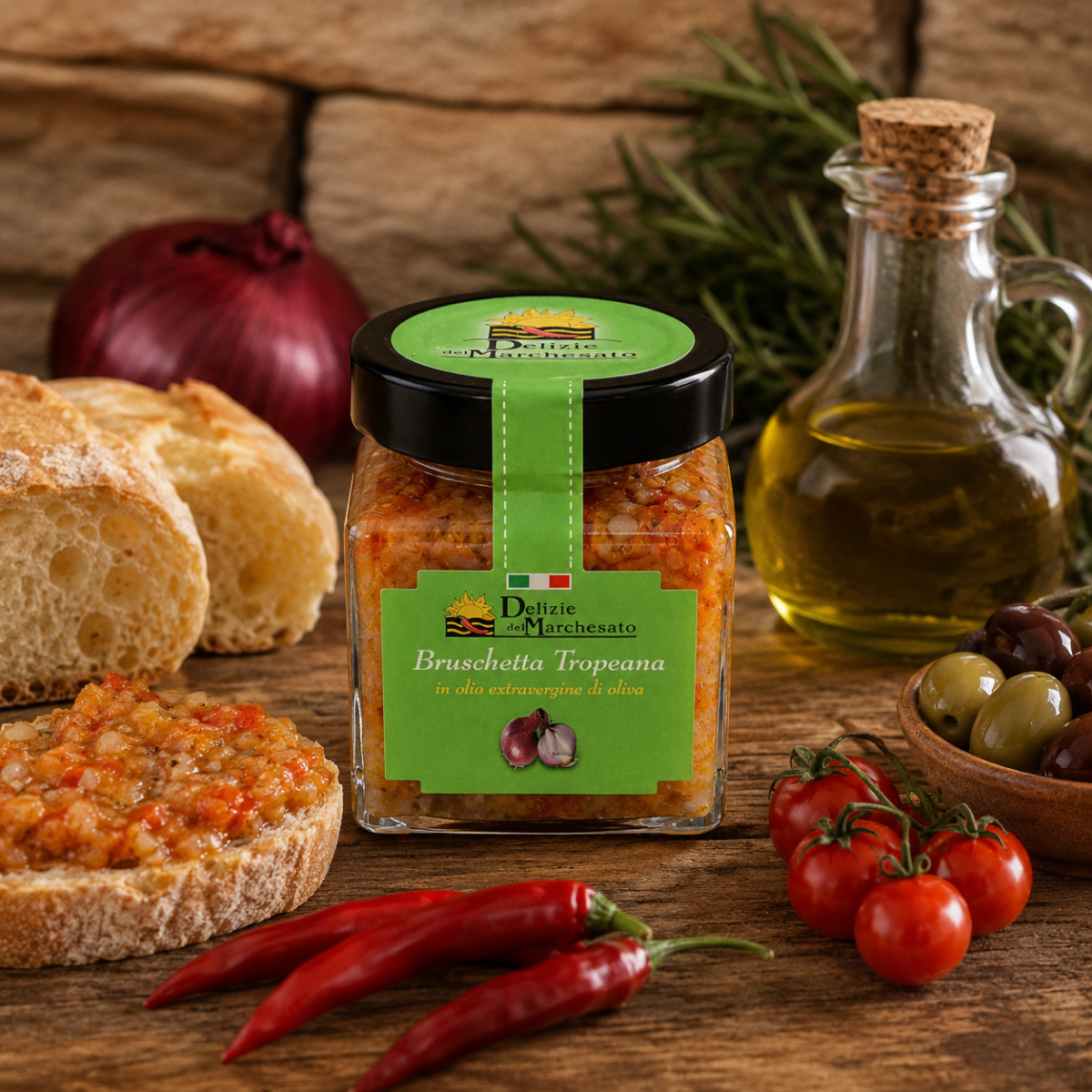 Vasetto di Bruschetta Tropeana Dolce con cipolle rosse melanzane carciofi peperoni e olive Delizie del Marchesato