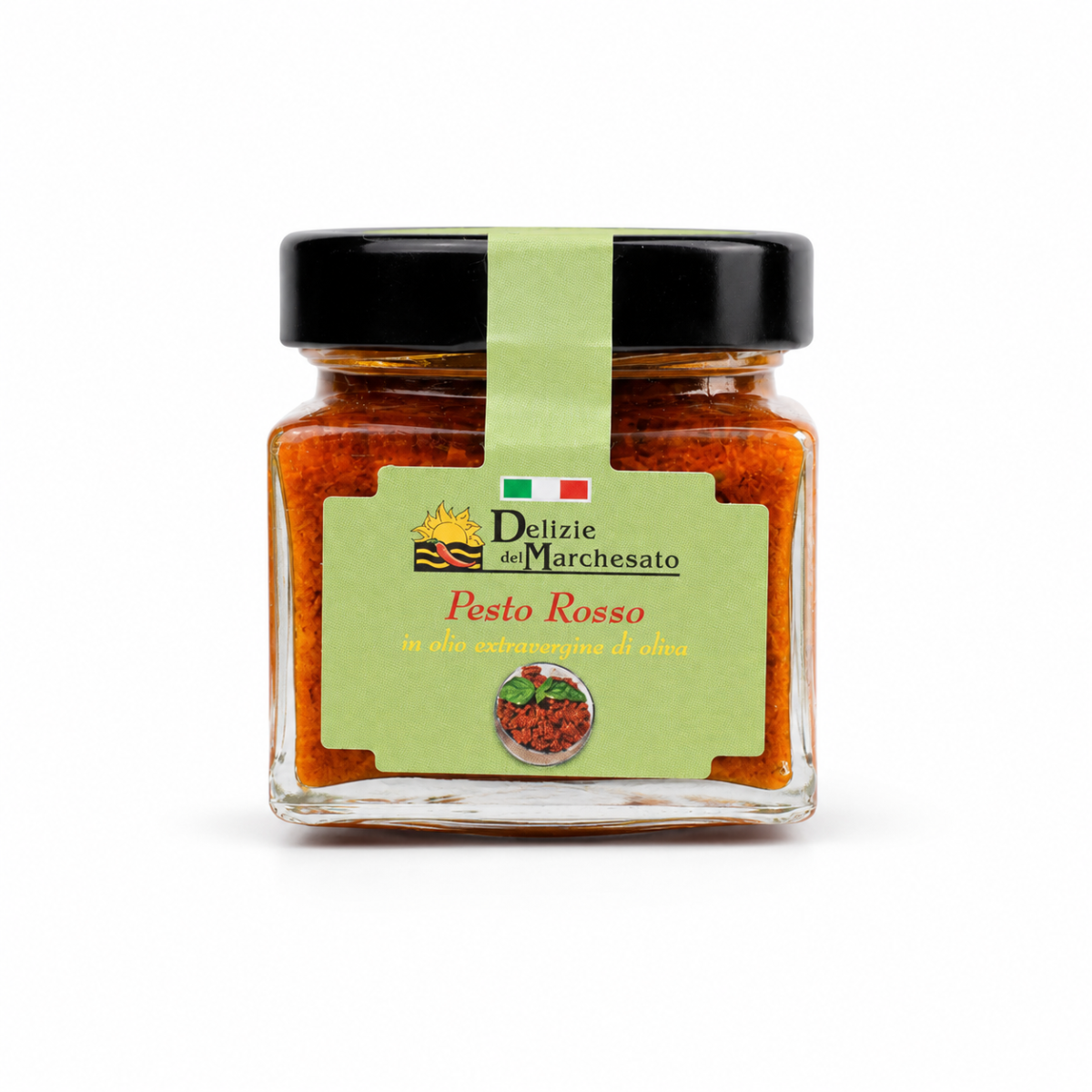 Vasetto di Pesto Rosso Calabrese con pomodori secchi pecorino mandorle e basilico Delizie del Marchesato