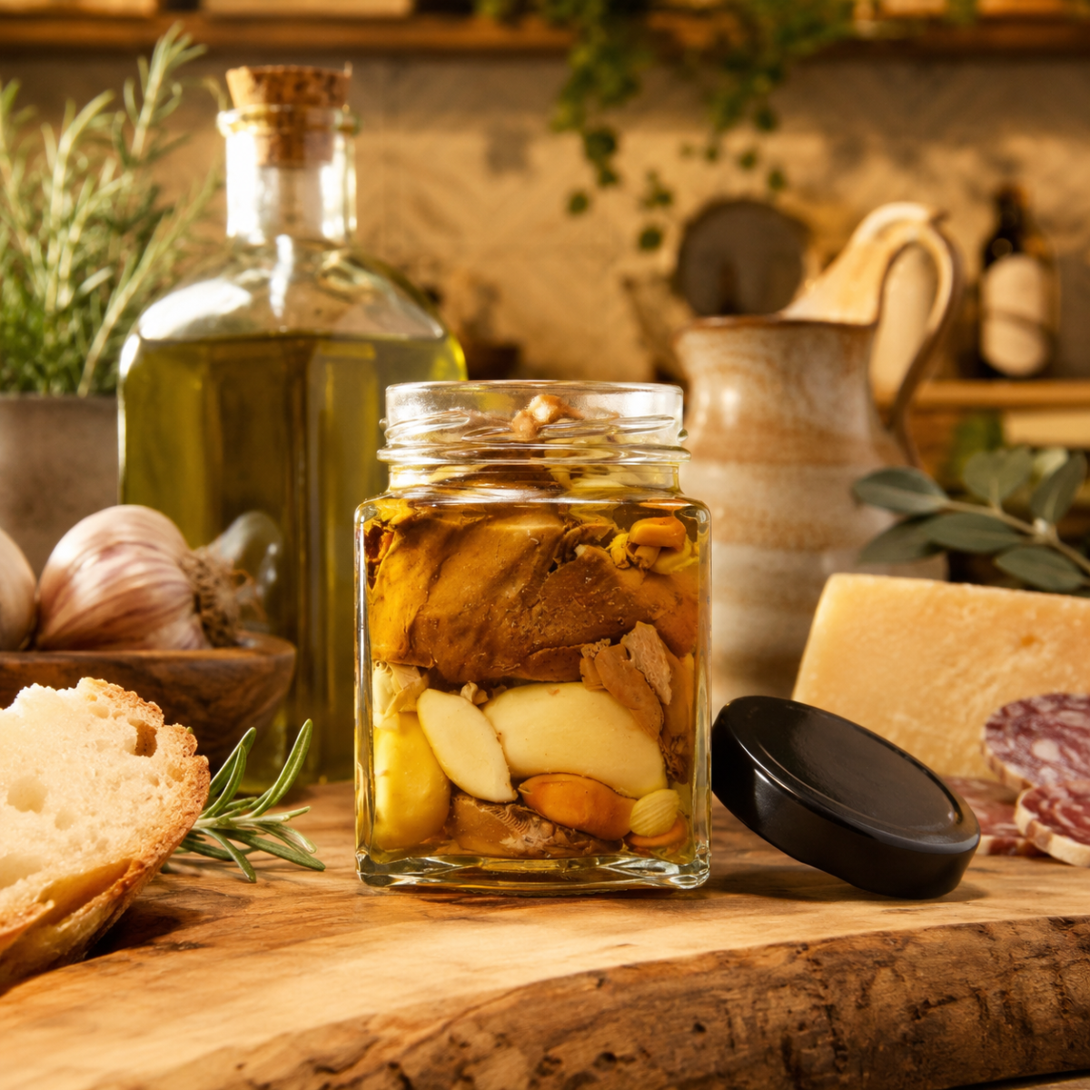 Vasetto Cesto di Macchia Funghi Mix sott’olio con aglio e peperoncino Delizie del Marchesato