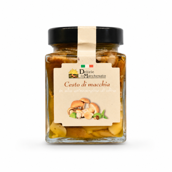 Vasetto Cesto di Macchia Funghi Mix sott’olio con aglio e peperoncino Delizie del Marchesato
