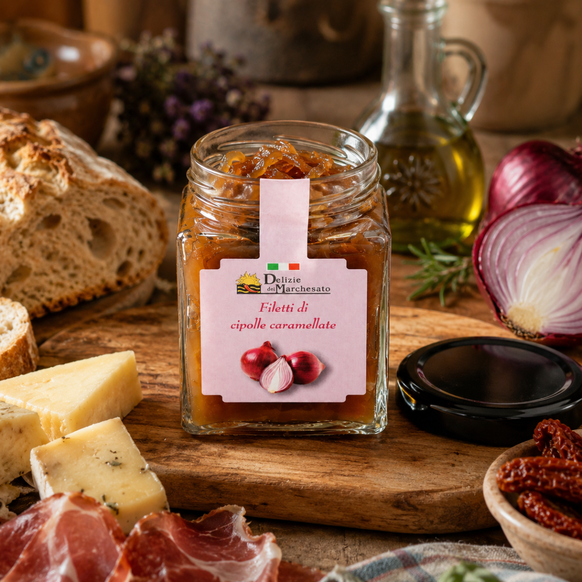 Vasetto di Filetti di Cipolla Caramellata con Cipolla Rossa di Tropea Calabria I.G.P. Delizie del Marchesato