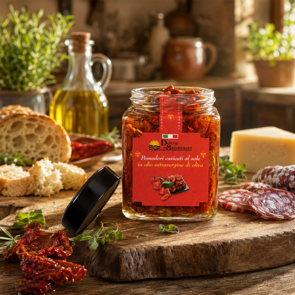 Vasetto di Pomodorini essiccati al sole sott’olio EVO con alloro e aglio Delizie del Marchesato