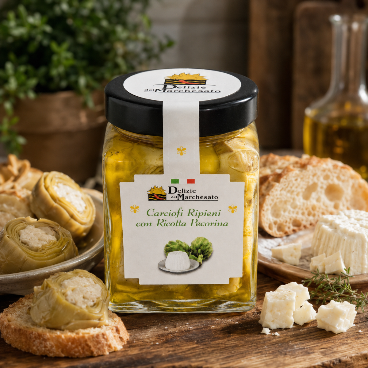 Vasetto di Carciofi Ripieni con Ricotta Pecorina in olio extravergine di oliva Delizie del Marchesato